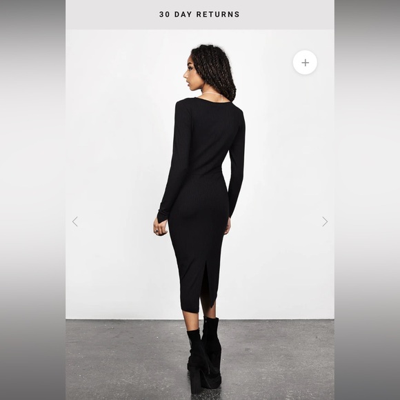 Disturbia Black Long Sleeve V-Neck Ribbed Midi Dress - Picture 2 of 3
